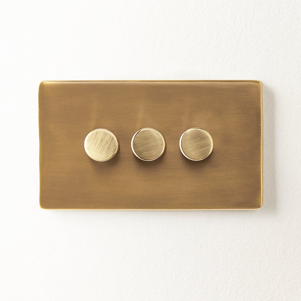 Three Gang 2 Way Florence Dimmer Switch In Brass three-gang-2-way-florence-dimmer-switch-in-brass