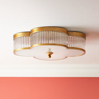 Clover flush ceiling fitting in brass with glass rods