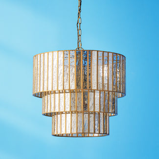 Three tiered Galactica chandelier in mercurised glass