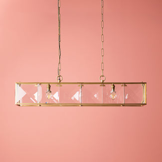 Hunza chandelier in prismatic glass and brass
