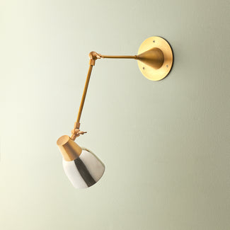 Heron wall light in antiqued brass and silver