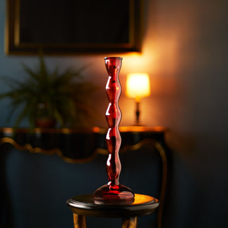Larger Braid candlestick in ruby glass