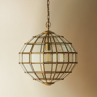 Killala pendant light in brass and glass