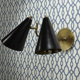 Mo double wall light in brass with a black hood