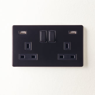 Florence two gang switched SP socket and dual USB in black