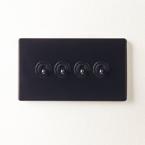 Four gang 2 way Florence toggle switch in black