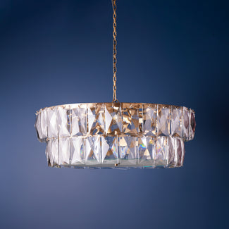 Two tiered Conchita chandelier in prismatic glass and brass