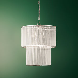 Loki two tiered chandelier in nickel with glass rods