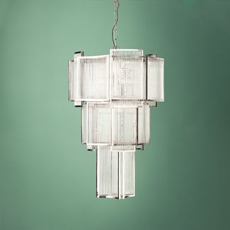 Zeus Chandelier in nickel with glass rods