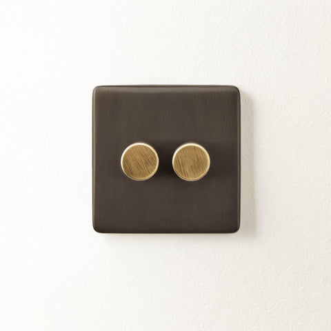 2 GANG 2 WAY SCREWLESS SINGLE LIGHT PUSH DIMMER SWITCH POLISHED CHROME 250w Slim