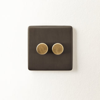 Two gang 2 way Florence dimmer switch in bronze
