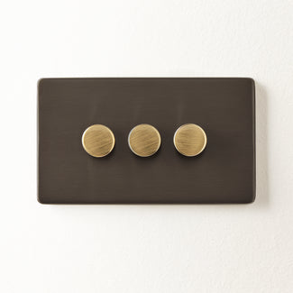 Three gang 2 way Florence dimmer switch in bronze