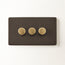 Three gang 2 way Florence dimmer switch in bronze
