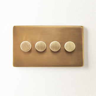 Four gang 2 way Florence dimmer switch in brass