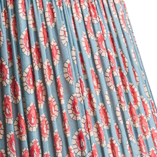 16cm empire shade in blue and red block printed Dotty gathered cotton by GP & J Baker