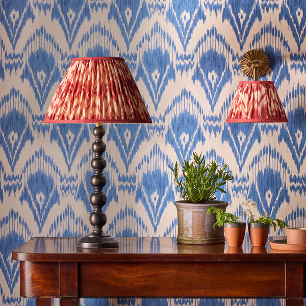 30cm straight empire shade in red Zaraband gathered linen by GP & J Ba