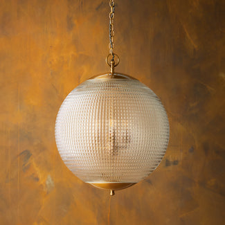 Regular holophane pendant light with clear glass and brass fitting
