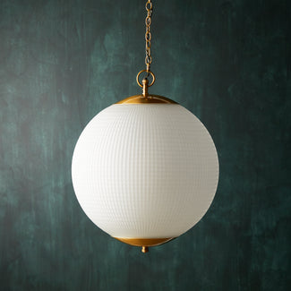 Regular holophane pendant light with frosted glass and brass fitting