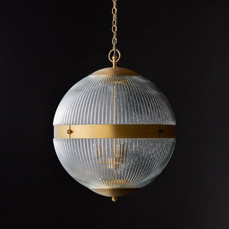 Larger belted holophane pendant light with prismatic glass