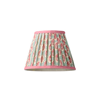 18cm pendant shade in aqua pink block printed Dotty gathered cotton by GP & J Baker