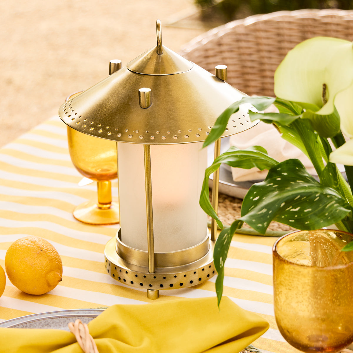 Smaller Stefan rechargeable lantern in antique brass by the Novogratz