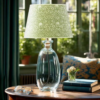 Regular Wobble bottle table lamp in blue hammered glass