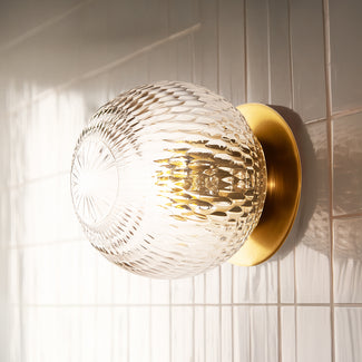 Larger Burgh IP54 wall light in cut glass and brass