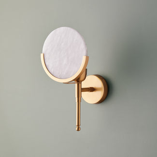 Firefly wall light in antique brass with an alabaster globe