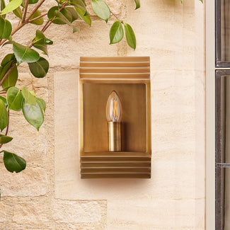 Hayle IP44 exterior wall light in antiqued brass