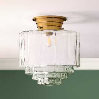 Passi IP44 flush ceiling light in antique brass