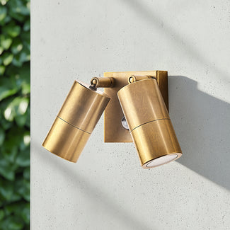 Motion sensor Double Portreath IP65 adjustable pillar light in aged brass