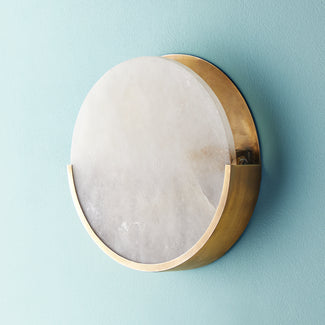 Larger Plato wall light in alabaster and brass