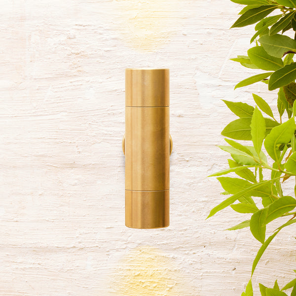 Portreath ip65 up and down pillar light in aged brass