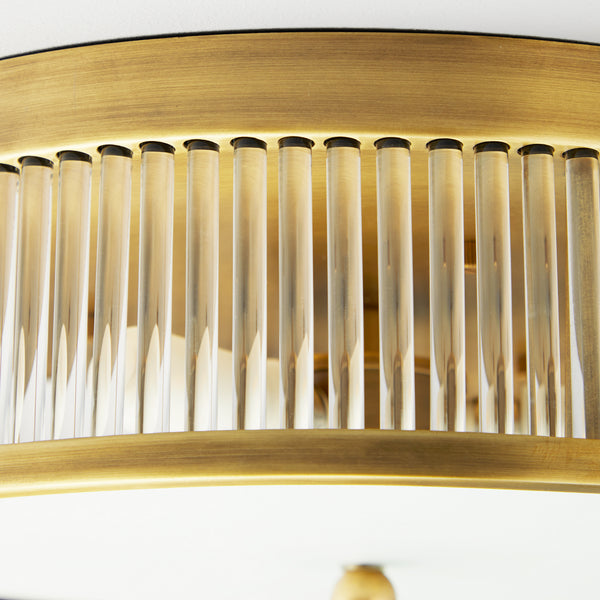 Round Roddy IP44 flush ceiling light in antique brass and clear glass