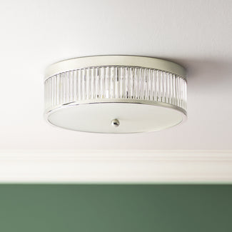 Round Roddy IP44 flush ceiling light in Nickel and clear glass