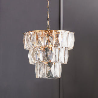 Three tier Conchita chandelier in prismatic glass and brass