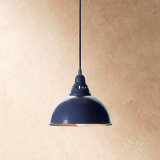 Larger Christie pendant light in black iris with copper interior