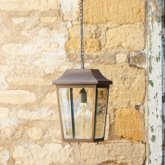 Crail IP44 exterior hanging lantern in bronze