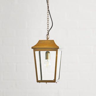 Crail IP44 exterior hanging lantern in antique brass