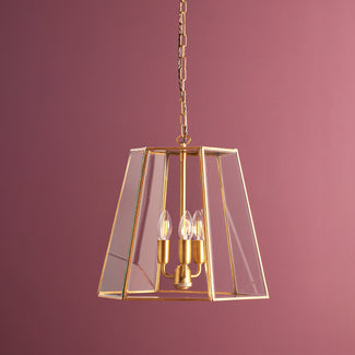 Ophelia pendant light in brass and glass