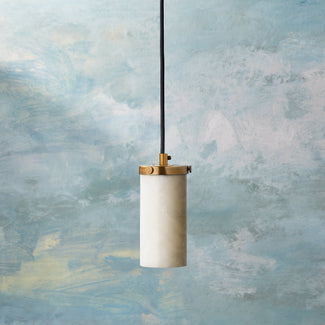 Polly pendant light in antiqued brass with alabaster shade