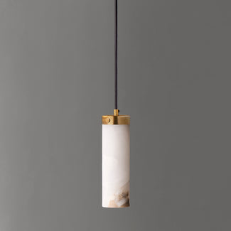 Larger polly pendant light in antique brass with alabaster shade