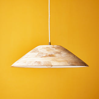 Larger Rockport pendant in wood with white enamel interior