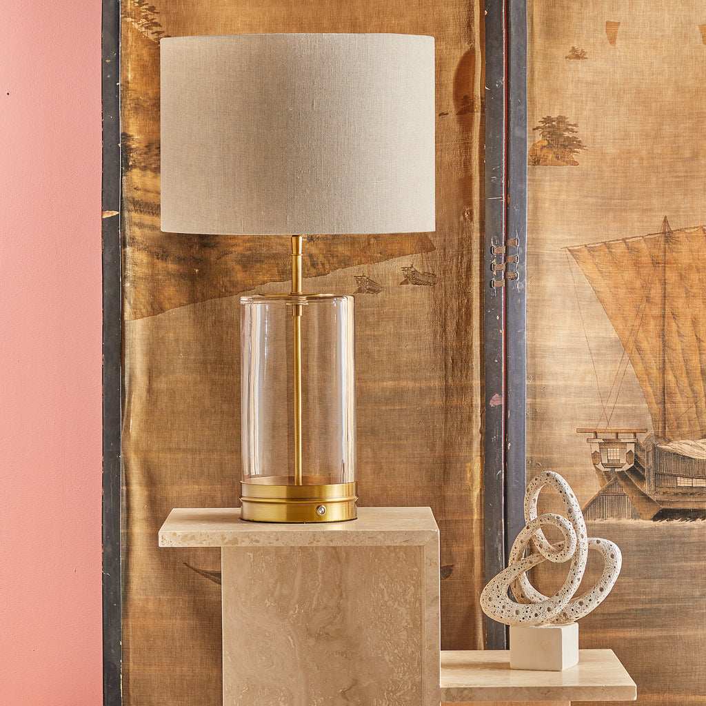 Wisteria rechargeable table lamp in glass finished in antique brass