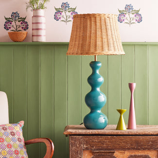 Smaller Wobster table lamp in turquoise lacquered wood