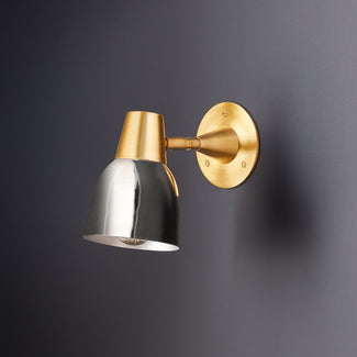 Heron short arm wall light in antiqued brass and silver