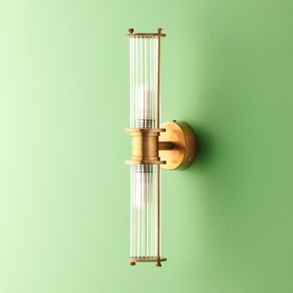 Larger Hunter IP44 rated wall light in brass and glass