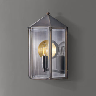 St Ives IP44 exterior wall light with brass reflector in bronze