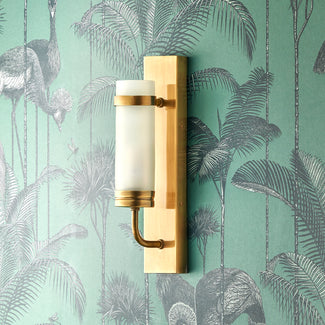 Jim ip44 wall light in brass and frosted glass