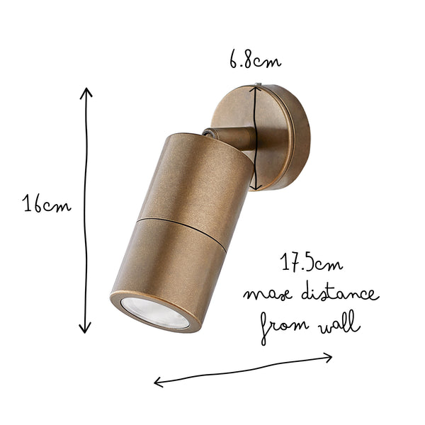 Portreath ip65 adjustable pillar light in aged brass